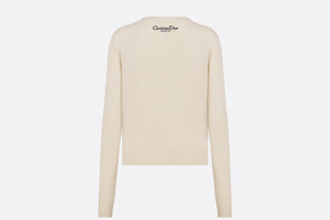 Embroidered Sweater • Ecru and Red Cashmere Knit with Le Cœur des Papillons Motif
