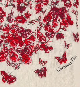 Embroidered Sweater • Ecru and Red Cashmere Knit with Le Cœur des Papillons Motif