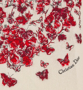 Embroidered Sweater • Ecru and Red Cashmere Knit with Le Cœur des Papillons Motif
