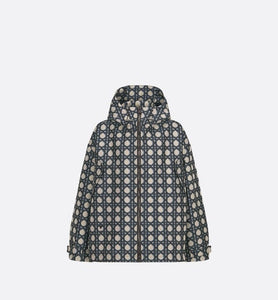 Macrocannage Waterproof Hooded Jacket • Navy Blue Technical Taffeta