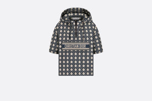 Macrocannage Short-Sleeved Hooded Short Anorak • Navy Blue Technical Taffeta