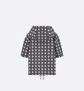 Macrocannage Short-Sleeved Hooded Short Anorak • Navy Blue Technical Taffeta
