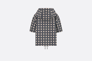 Macrocannage Short-Sleeved Hooded Short Anorak • Navy Blue Technical Taffeta