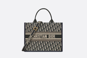 Medium Dior Book Tote • Blue Dior Oblique Embroidery and Calfskin (36.5 x 28 x 17.5 cm)