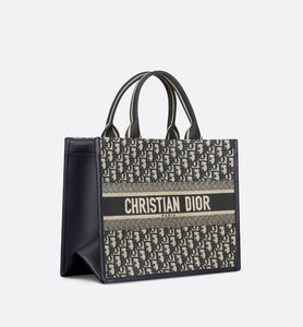 Medium Dior Book Tote • Blue Dior Oblique Embroidery and Calfskin (36.5 x 28 x 17.5 cm)