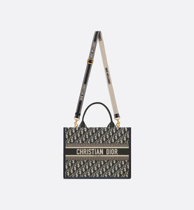 Medium Dior Book Tote • Blue Dior Oblique Embroidery and Calfskin (36.5 x 28 x 17.5 cm)