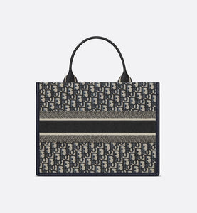 Medium Dior Book Tote • Blue Dior Oblique Embroidery and Calfskin (36.5 x 28 x 17.5 cm)