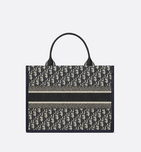 Medium Dior Book Tote • Blue Dior Oblique Embroidery and Calfskin (36.5 x 28 x 17.5 cm)