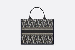 Medium Dior Book Tote • Blue Dior Oblique Embroidery and Calfskin (36.5 x 28 x 17.5 cm)