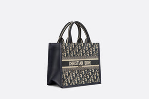 Small Dior Book Tote • Blue Dior Oblique Embroidery and Calfskin (26.5 x 21 x 14 cm)
