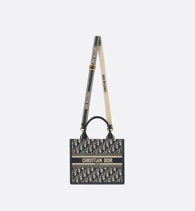 Small Dior Book Tote • Blue Dior Oblique Embroidery and Calfskin (26.5 x 21 x 14 cm)