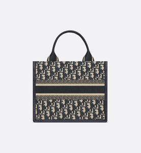 Small Dior Book Tote • Blue Dior Oblique Embroidery and Calfskin (26.5 x 21 x 14 cm)