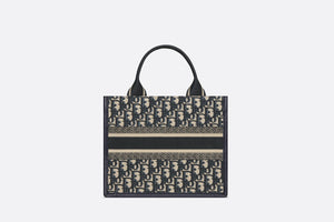 Small Dior Book Tote • Blue Dior Oblique Embroidery and Calfskin (26.5 x 21 x 14 cm)
