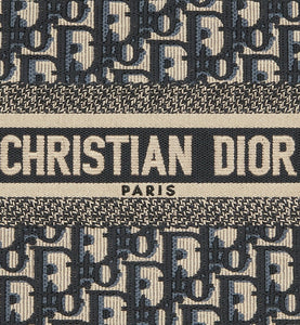 Small Dior Book Tote • Blue Dior Oblique Embroidery and Calfskin (26.5 x 21 x 14 cm)