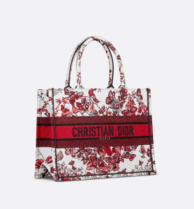 Medium Dior Book Tote • White and Red Le Cœur des Papillons Embroidery (36 x 27.5 x 16.5 cm)