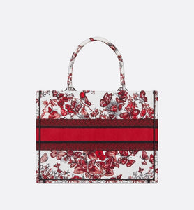 Medium Dior Book Tote • White and Red Le Cœur des Papillons Embroidery (36 x 27.5 x 16.5 cm)