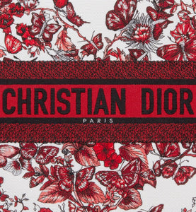 Medium Dior Book Tote • White and Red Le Cœur des Papillons Embroidery (36 x 27.5 x 16.5 cm)