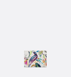 Dior Caro Five-Slot Card Holder • White Multicolor Calfskin with Toile de Jouy Fantastica Print