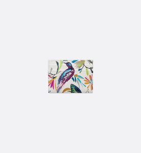 Dior Caro Five-Slot Card Holder • White Multicolor Calfskin with Toile de Jouy Fantastica Print
