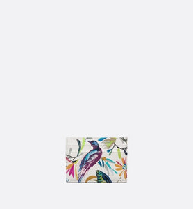 Dior Caro Five-Slot Card Holder • White Multicolor Calfskin with Toile de Jouy Fantastica Print