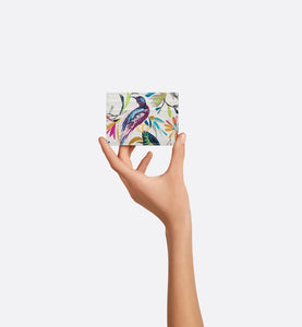 Dior Caro Five-Slot Card Holder • White Multicolor Calfskin with Toile de Jouy Fantastica Print