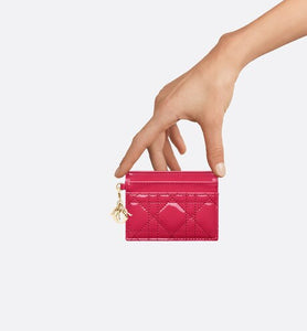 Lady Dior Five-Slot Card Holder • Passion Pink Patent Cannage Calfskin