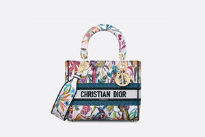 Medium Lady D-Lite Bag • White Multicolor Toile de Jouy Fantastica Embroidery