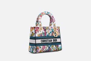 Medium Lady D-Lite Bag • White Multicolor Toile de Jouy Fantastica Embroidery