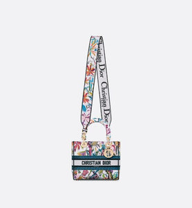 Medium Lady D-Lite Bag • White Multicolor Toile de Jouy Fantastica Embroidery