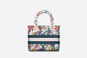 Medium Lady D-Lite Bag • White Multicolor Toile de Jouy Fantastica Embroidery