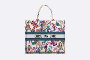Large Dior Book Tote • White Multicolor Toile de Jouy Fantastica Embroidery (42 x 35 x 18.5 cm)