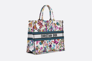 Large Dior Book Tote • White Multicolor Toile de Jouy Fantastica Embroidery (42 x 35 x 18.5 cm)
