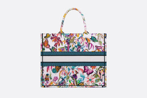 Large Dior Book Tote • White Multicolor Toile de Jouy Fantastica Embroidery (42 x 35 x 18.5 cm)