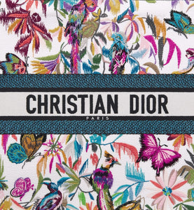 Large Dior Book Tote • White Multicolor Toile de Jouy Fantastica Embroidery (42 x 35 x 18.5 cm)