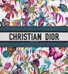 Large Dior Book Tote • White Multicolor Toile de Jouy Fantastica Embroidery (42 x 35 x 18.5 cm)