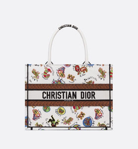 Medium Dior Book Tote • White Multicolor Dragon Zodiac Embroidery (36 x 27.5 x 16.5 cm)