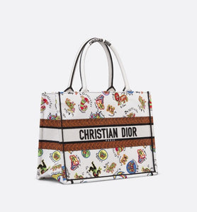 Medium Dior Book Tote • White Multicolor Dragon Zodiac Embroidery (36 x 27.5 x 16.5 cm)