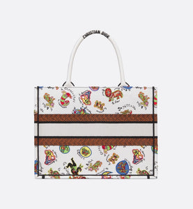 Medium Dior Book Tote • White Multicolor Dragon Zodiac Embroidery (36 x 27.5 x 16.5 cm)
