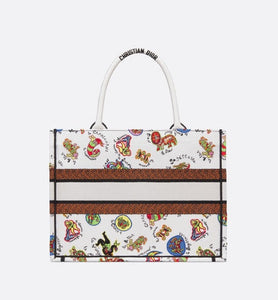 Medium Dior Book Tote • White Multicolor Dragon Zodiac Embroidery (36 x 27.5 x 16.5 cm)