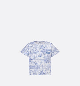 Kid's T-Shirt • Ivory Cotton Jersey with Blue Toile de Jouy Paris Print