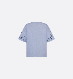 Kid's T-Shirt • Heathered Blue Cotton Jersey Printed with Deep Blue Cascade of CD Diamond Motifs