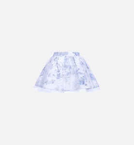 Kid's Short Flared Skirt • Ivory Technical Fabric with Blue Toile de Jouy Paris Print and Ivory Tulle
