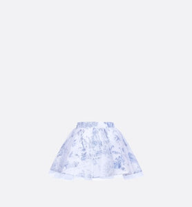 Kid's Short Flared Skirt • Ivory Technical Fabric with Blue Toile de Jouy Paris Print and Ivory Tulle