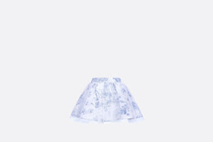 Kid's Short Flared Skirt • Ivory Technical Fabric with Blue Toile de Jouy Paris Print and Ivory Tulle