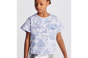 Kid's T-Shirt • Ivory Cotton Jersey with Blue Toile de Jouy Paris Print