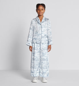 Kid's Shirt • Ivory Satin-Finish Voile with Blue Toile de Jouy Paris Print