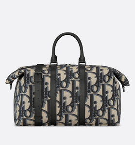 Weekender 50 Bag • Beige and Black Maxi Dior Oblique Jacquard