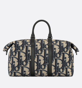 Weekender 50 Bag • Beige and Black Maxi Dior Oblique Jacquard