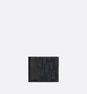 Saddle Compact Wallet • Black Grained Calfskin Leather Marquetry and Dior Oblique Jacquard