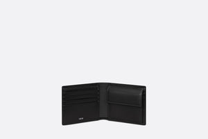 Saddle Compact Wallet • Black Grained Calfskin Leather Marquetry and Dior Oblique Jacquard